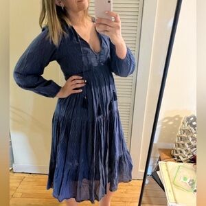 Oliphant Long Sleeve Tiered Navy Blue Maxi Dress